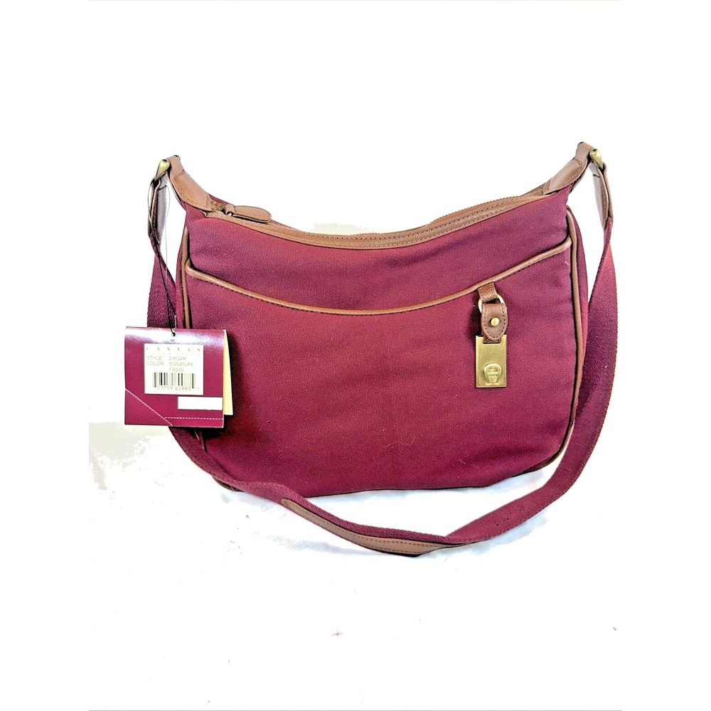 Vintage Etienne Aigner Canvas Crossbody Hobo Bag Burgundy Merlot NWT New